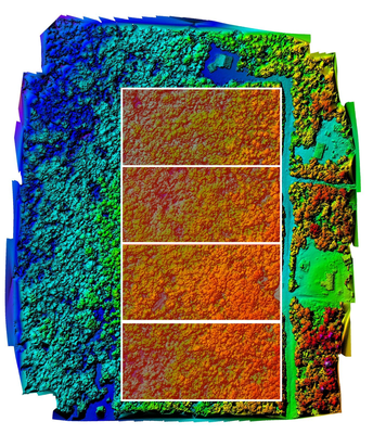 orthomosaic digitial elevation model with property boundaries overlayed on photo